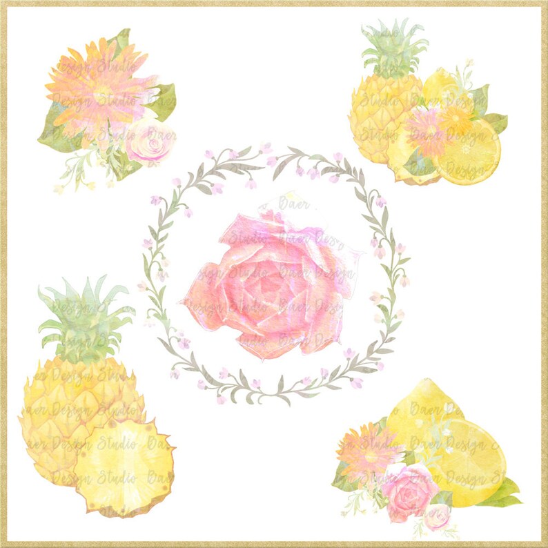 Pineapple ClipartDigital Clipart Border Lemon Digital Clip Etsy