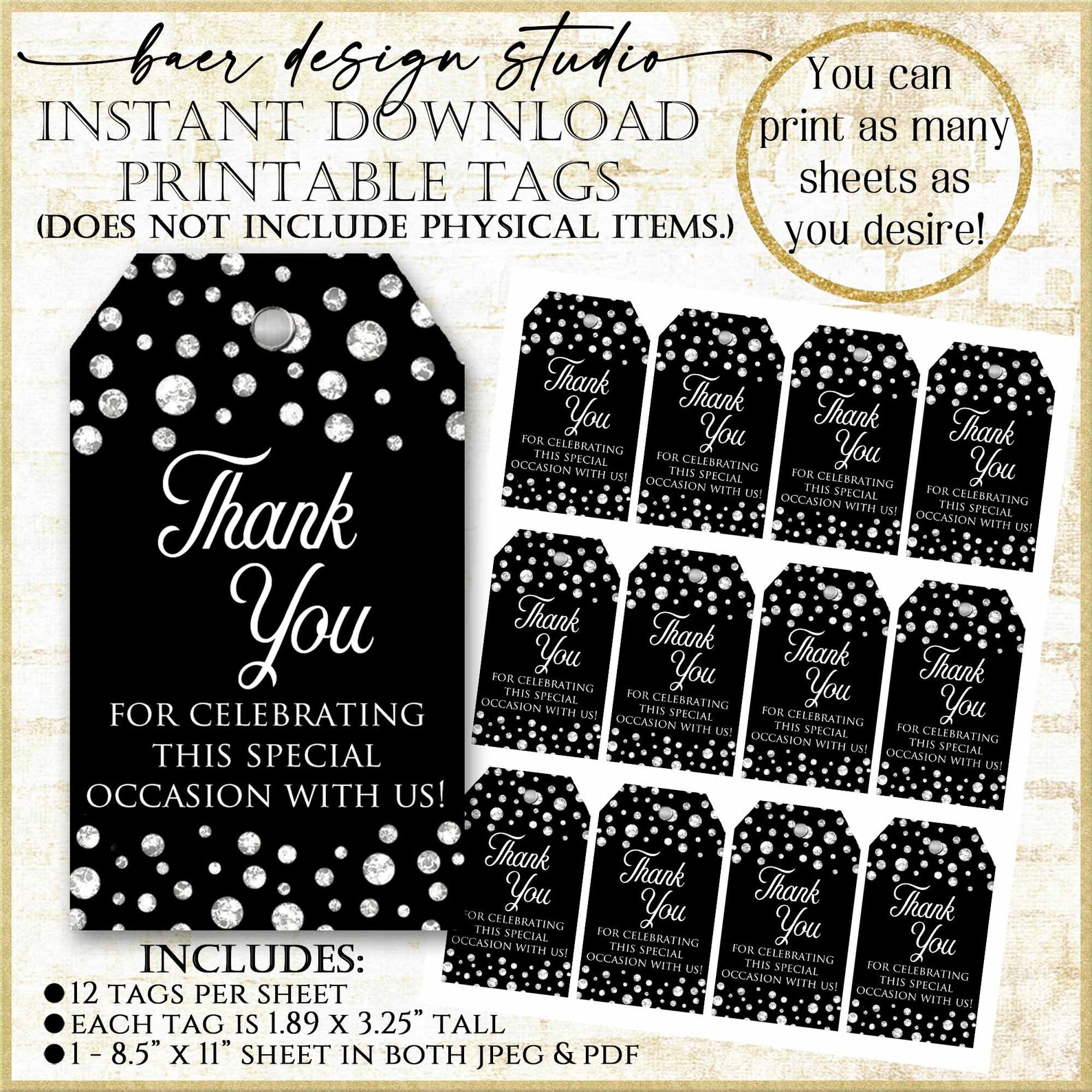 Thank You Tagsblack and Silver Thank You Tags Black and Etsy