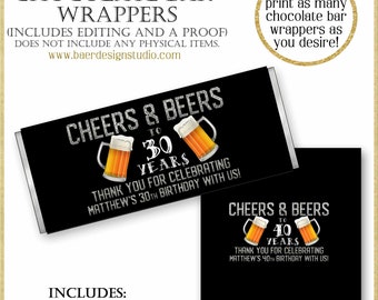 Zwarte en zilveren verpakking voor Cheers and Beers chocoladerepen: verjaardagscadeau-chocoladelabel, gepersonaliseerd Hershey-etiket