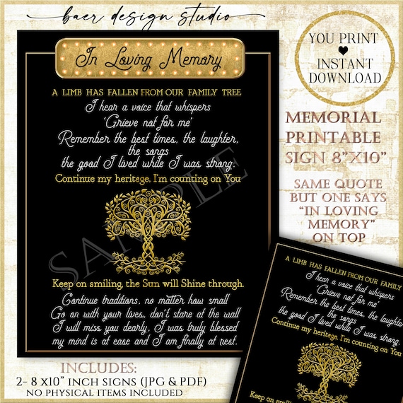 In Loving Memory Sign for Family Reunion, Black and Gold Memorial