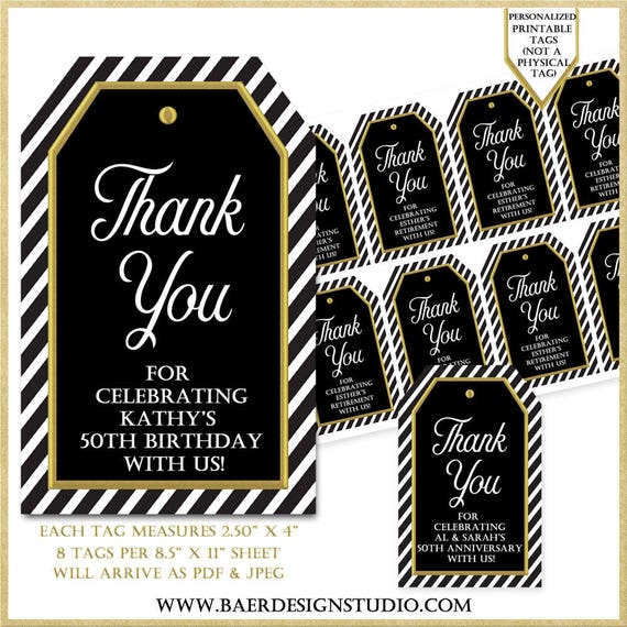 Personalized Black and White Thank You TagsPrintable Etsy