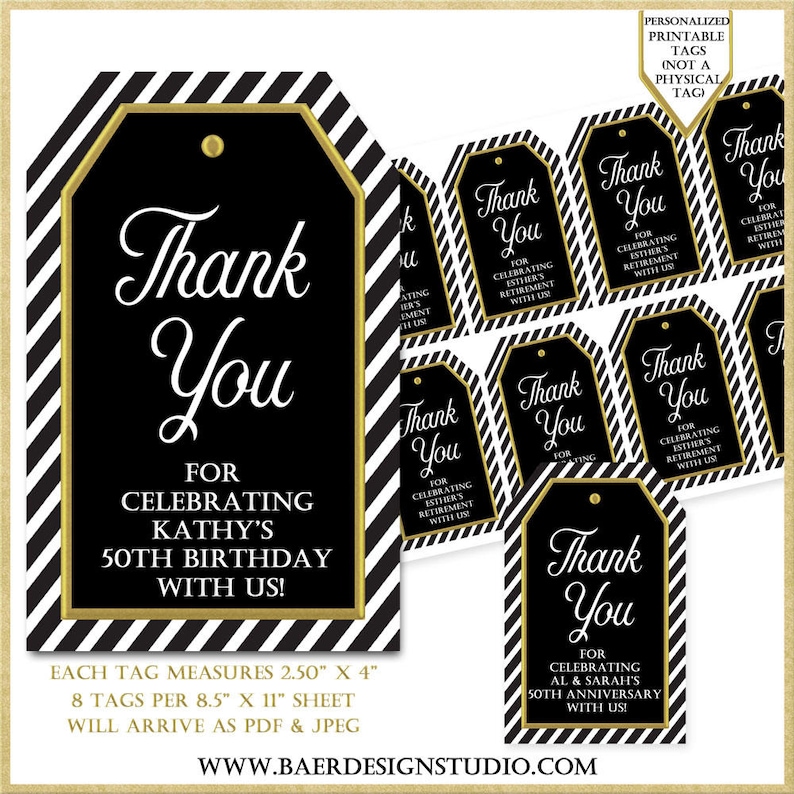 Wine Tag 112017 Anniversary Tags 60th Birthday Tag Personalized Black and White Thank You Tags:Printable Tags for Favors Graduation Tag