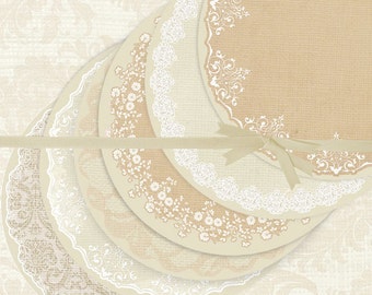 Print Your Own Doilies:Champagne Digital Doily, Printable Placemats/Charger, Burlap and Lace Taupe Doily, Circle Clipart Doilies, #15174