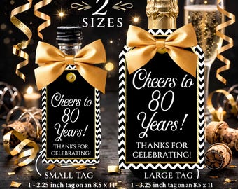 80th Birthday Party Favor Tags: Black and Gold Gift Tags (Digital Download)