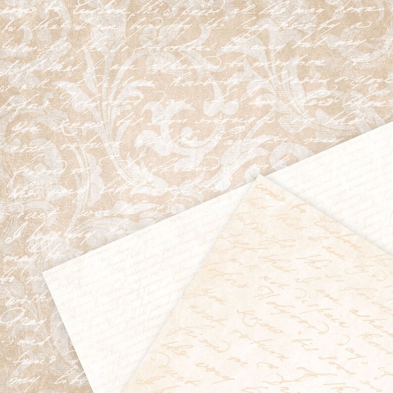 Blush Damask Digital Paper: Champagne Script, Sepia Ivory (Digital Download) image 2