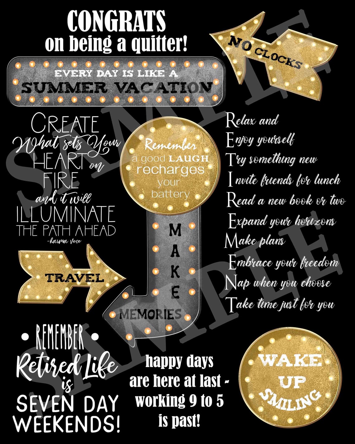 Retirement Rules Printable Sign:retirement Black and Gold | Etsy