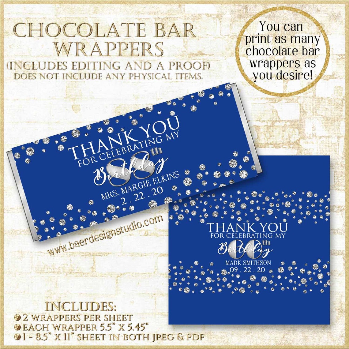 Royal Blue Candy Bar Wrapperprintable Hershey Bar Wrapper Etsy