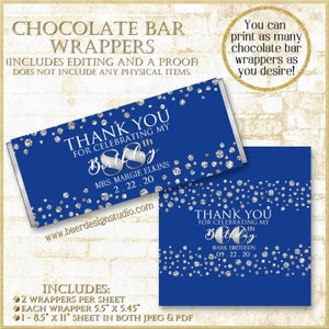 Blue and Silver candy wrapper, Royal Blue candy bar wrapper, Personalized candy bar wrapper, Printable Class Reunion Candy Wrapper 21620