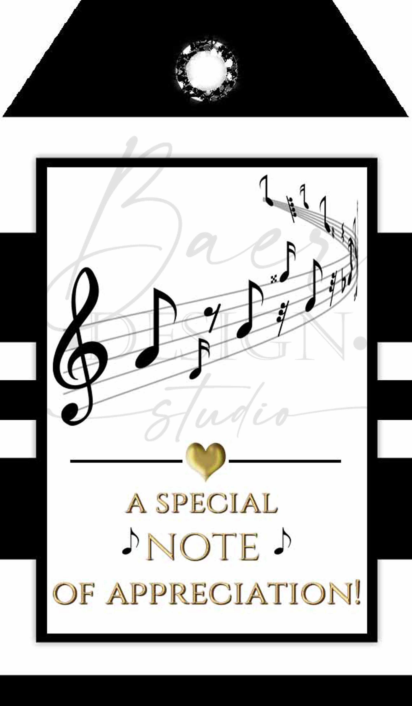Music Note Tag A Note of Appreciation Printable Tag, Musical Notes Party Favor Tag ...
