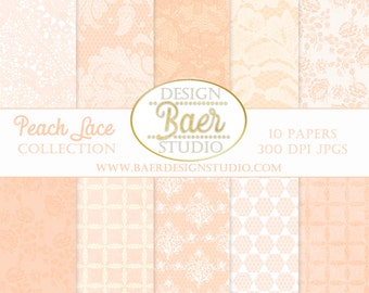 Peach Lace Digital Background Paper, Peach Fuzz Digital Paper, Blush Lace Digital Paper, Wedding Digital Paper 16185
