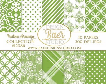 Papier pour la Saint-Patrick|Papier numérique vert pour scrapbooking|Papier numérique damassé vert, papier numérique dentelle verte, papier numérique écossais vert 12086