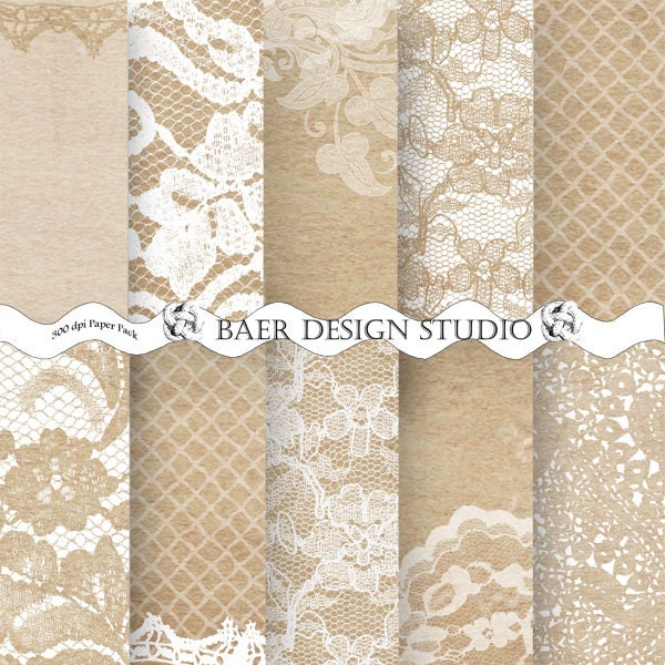 WHITE LACE Digital Paper on Kraft Digital Background, Digital Paper Vintage, Beige Digital Paper, Rustic Wedding Digital Paper, #13046