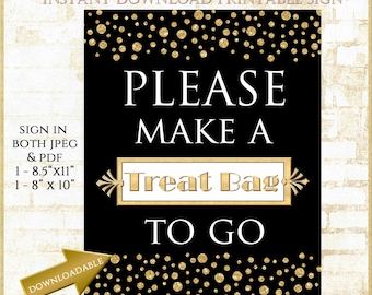 Black and Gold Candy Station Sign Printable: Make A Treat Bag Sign Graduation Party Sign, Black and Gold Birthday Candy Bar Printable Sign