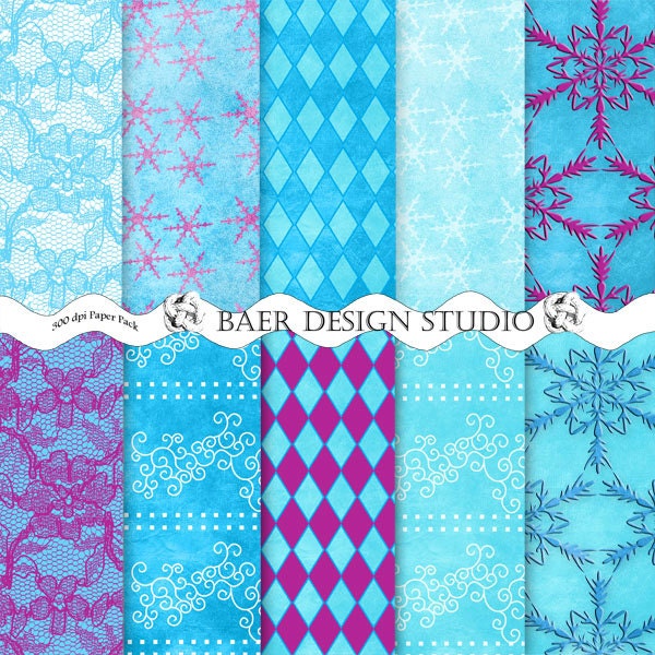 Snowflake Paper|Turquoise and Purple Snowflake Digital Paper|Purple and Teal Harlequin Digital Paper|Winter Digital Paper, Turquoise Lace