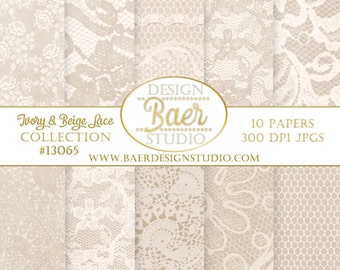 Papel digital de encaje color topo, álbum de recortes beige marfil (descarga digital)