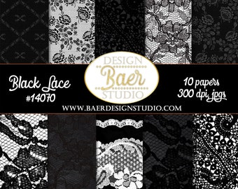 Black Lace Paper: Black and White Junk Journal Papers (Digital Download)