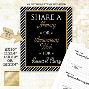 Tarjeta de recuerdo de aniversario y letrero personalizado, tarjeta para compartir recuerdos o deseos, tarjetas de consejos para el 50.º aniversario 121822