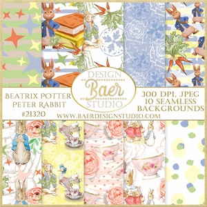 Peter Rabbit Digitales Papier, Beatrix Potter Nahtloser Digitaler Hintergrund, Peter Rabbit Muster, Peter Rabbit Digitales Scrapbook-Papier