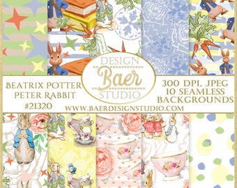 Papel digital de Peter Rabbit, fondos sin costuras de Beatrix Potter (descarga digital)