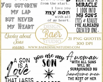 Son Quotes Clipart: Boyhood Photo Overlays (PNG Digital Stamps)
