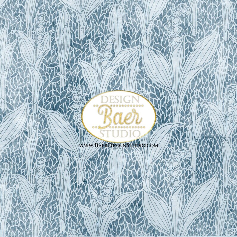 May include: A blue and white floral pattern with a white oval logo that says "DESIGN Baer STUDIO" and the website "www.BAERDESIGNSTUDIO.COM".