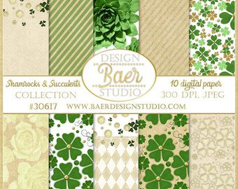 St. Patrick's Day Digital Paper|Irish Wedding Digital Paper|Green and Gold Digital Paper|Shamrock Digital Paper|Clover Digital Paper