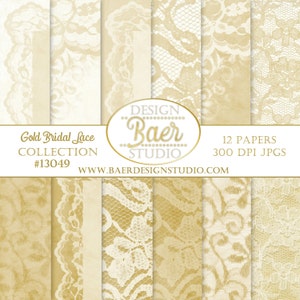 Papel digital con encaje dorado, papel digital con encaje dorado y marfil, papel digital del 50.° aniversario, papel digital vintage, uso comercial