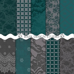Teal and Gray Lace Digital Paper:Teal Lace Paper, Aqua and Gray Vintage Lace Paper, Gray Victorian Lace Digital Paper, Teal Background Paper