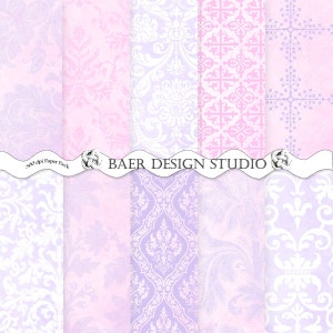 Pink and Lavender Digital Paper:Pink and Purple Digital Design Paper, Junk Journal Pink Digital Paper, Lavender Damask Digital Paper