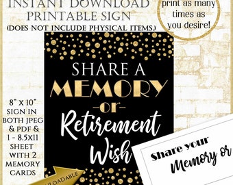 Retirement Memory Sign and Wish Cards: Printable Guest Book (Digital Download)