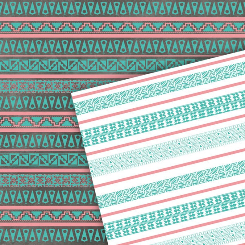 #14078 Striped Digital Paper Pink and Teal Digital Paper:Tribal Digital Paper Pink and Turquoise Digital Paper Aztec Digital Paper