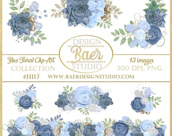 Sky Blue Roses Clip Art, Dusty Blue Floral png Clip Art, Succulents Digitized, Floral Scrapbook Border, Wedding Invitation Corner Clip Art