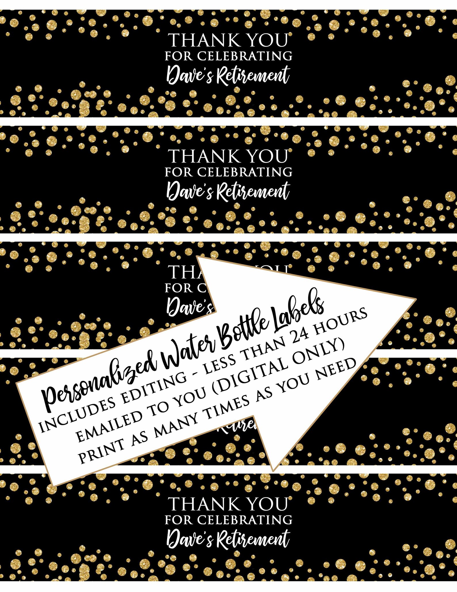 Custom Water Bottle Labels Black and Gold Water Bottle Etsy