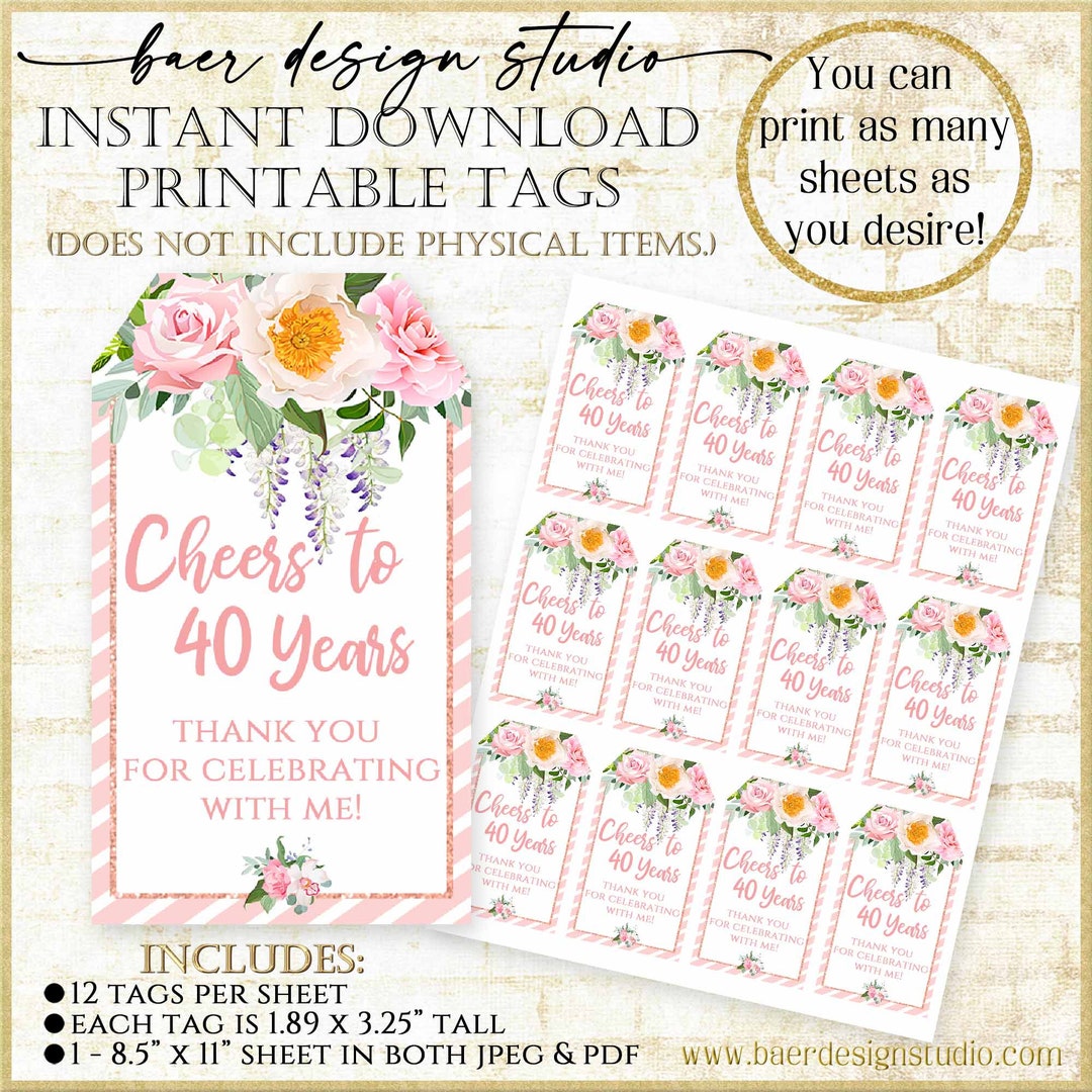 Cheers to 40 Years Birthday Party Favor Tag:cheers to 40 Years - Etsy