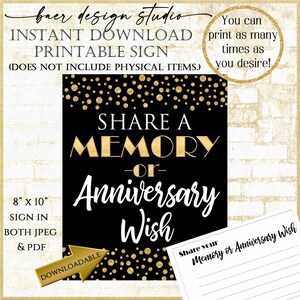 Letrero para compartir un recuerdo o un aniversario y tarjeta de deseos correspondiente, escribir un recuerdo, letrero de aniversario descargable de 8 x 10 pulgadas para imprimir 82021