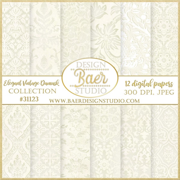 Ivory Digital Paper|Digital Paper Vintage|Ivory  Damask Digital Paper|Ivory Printable Paper|Embossed Ivory Digital Paper Pack