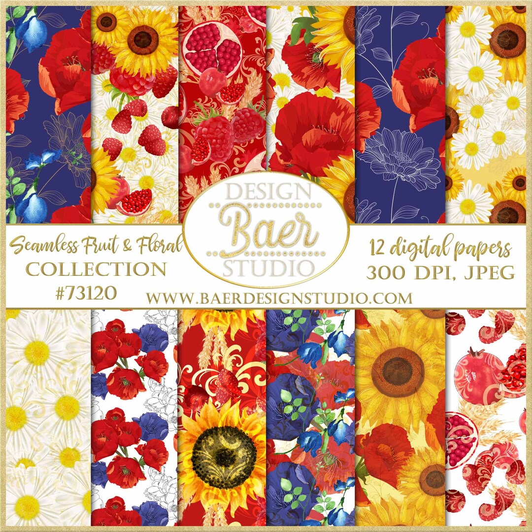 Sunflower Digital Paper Pack: Seamless Floral Patterns, Daisy ...