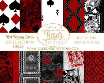 Red Playing Card Digital Paper Pack, Casino Grunge (Digital Download)