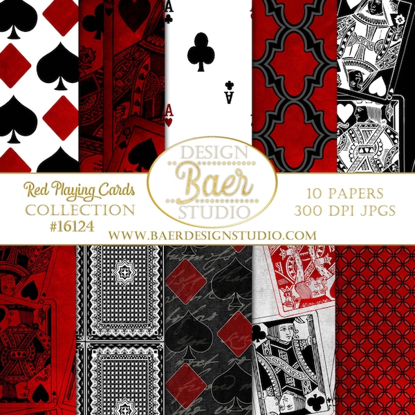 Red Playing Card Digital Paper, Valentine’s Digital Paper, Grunge Casino Digital Paper, Poker Face Digital Paper, Mad Hatter Digital Paper