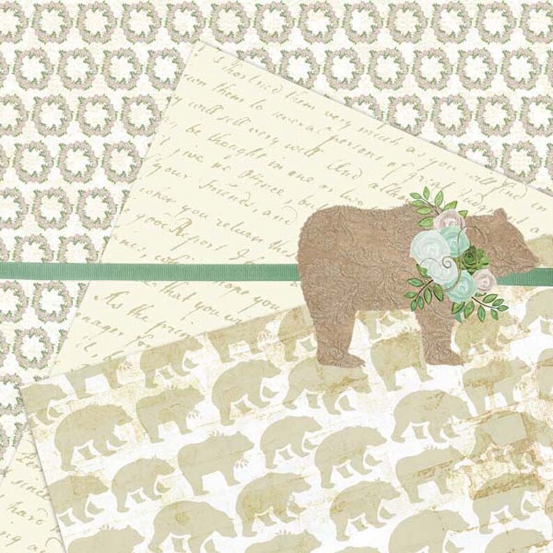 Bear Digital Paper Woodland Digital Paper Bear Scrapbook Etsy