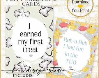 Puppy Milestone Cards:Downloadable Cards, Printable Puppy Firsts Cards, Dog Photo Prop Milestone Cards, new pup gift, new fur baby, #1821