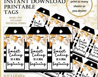 Graduation Favor Printable, Sweet Ending New Beginning Tags, Retirement Party Thank you (Instant Download)