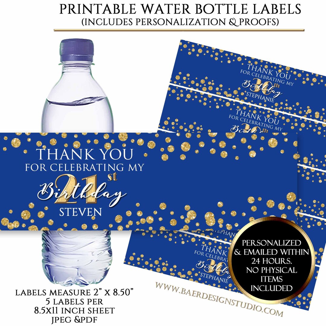 Printable Water Bottle Labelblue Water Bottle Sticker, Personalized