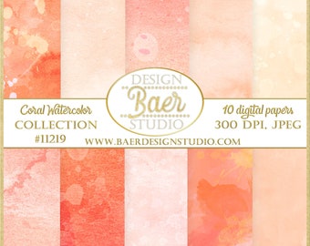 Peach Watercolor Digital Paper Printables, Peach Fuzz Digital Paper, Coral Watercolor Digital Paper, Apricot Distressed Digital Paper