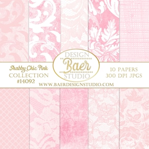 Papier numérique rose shabby chic, papier numérique damassé rose, papier numérique dentelle rose, papier Saint-Valentin