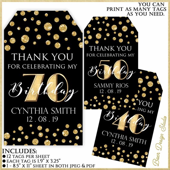 Birthday Thank You Tags:50th Birthday Tags Custom Black and - Etsy