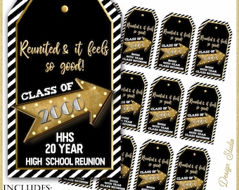 Class Reunion Party Favor Tags: Gold and Silver Marquee Design (Digital Download)