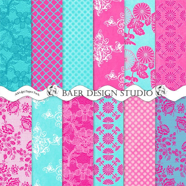 Turquoise Digital Paper Floral Digital Paper:teal and Hot - Etsy