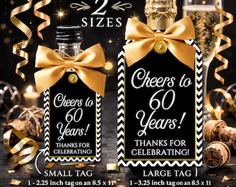 60th birthday Party Favors, Cheers to 60 Years Tags (Digital Download)