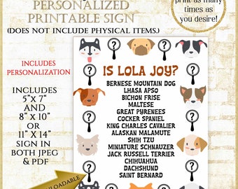 Breed Reveal Dog Party Game:Personalized for your breed reveal with a list of possible breeds, Game Cards for Breed Reveal/Instruction Sign